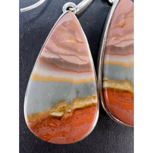 NEW Polychrome Jasper teardrop sterling silver dangle earrings 11.37 grams - Picture 10 of 11